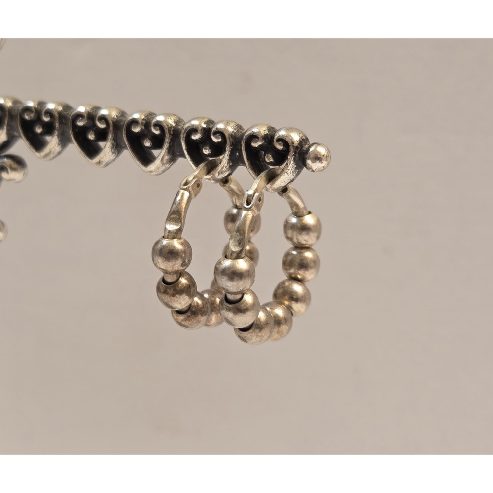 Vintage Italian Sterling Silver Ball Hoop Earrings Italy 925 22mm
